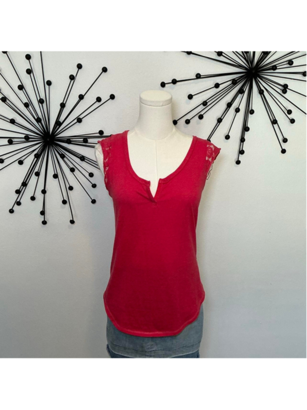 Aeropostale Pink Lace Trim Tank Top Sleeveless Boho Y2K Top Size Medium